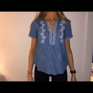 Denim embroidered shot sleeve shirt size small